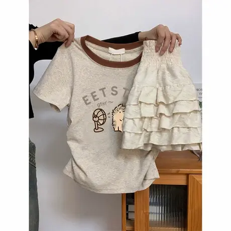 小清新夏季短款T恤女大码胖mm收腰显瘦上衣ins韩版休闲风修身短袖商品大图