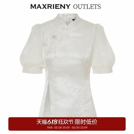 【奥莱】MAXRIENY仙美国风新中式泡泡袖雪纺衫斜襟盘扣上衣女图片