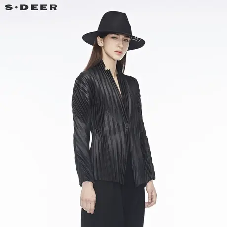 sdeer圣迪奥女装酷黑前卫自然褶皱肌理面料立领时尚上衣S18382229图片