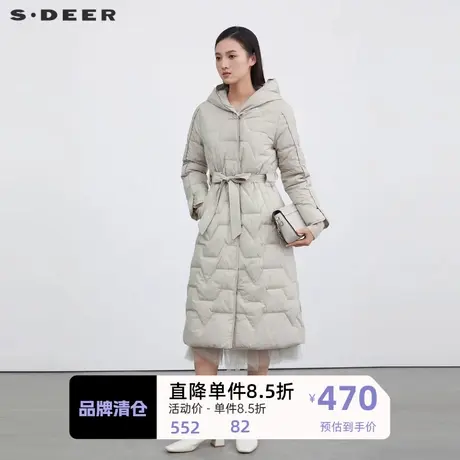 sdeer圣迪奥女装休闲连帽收腰长款A字羽绒服S214Z2477图片