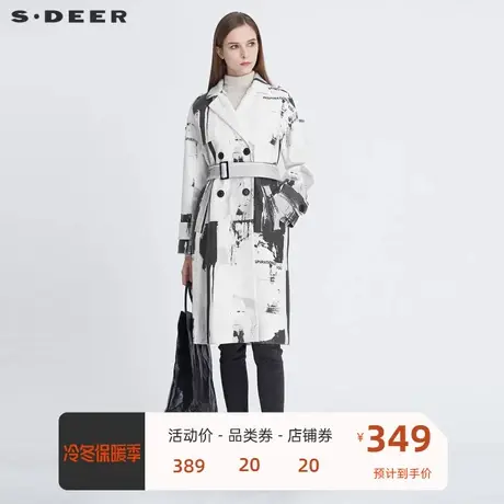 sdeer圣迪奥女装西装领字母印花双排扣收腰毛呢大衣S20481843图片