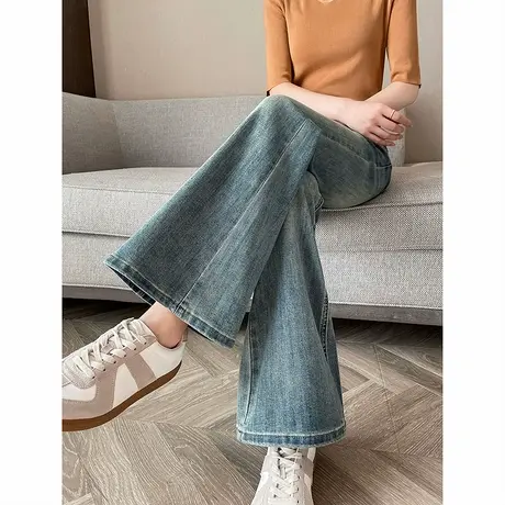 时尚气质牛仔裤2025年春季新款高腰显瘦百搭浅蓝牛仔喇叭长裤商品大图