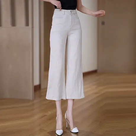 休闲直筒裤女八分夏季新款天丝亚麻裤2025年小个子时尚宽松阔腿裤商品大图