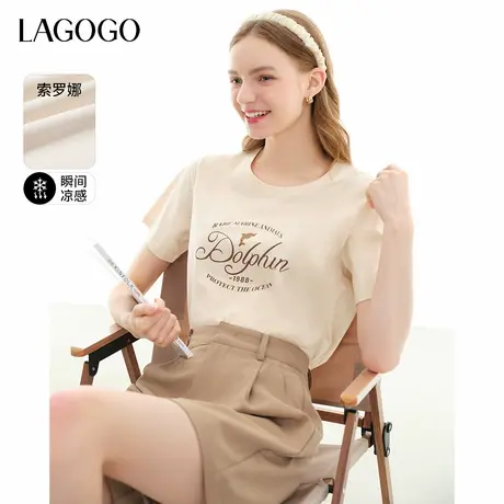 【瞬间凉感】LAGOGO字母印花短袖T恤女拉谷谷夏新款多巴胺上衣商品大图