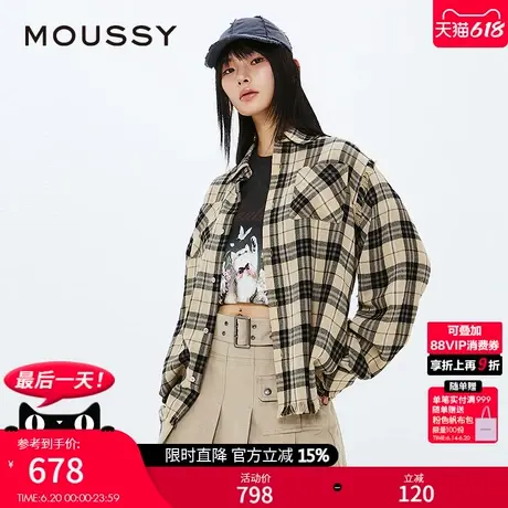 MOUSSY 2025夏季新品复古经典格纹开合扣长袖衬衫女028ISZ30-0311图片