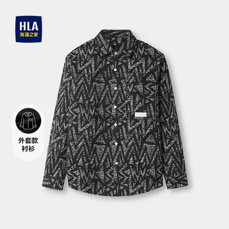 HLA/海澜之家尖领色织长袖衬衫25秋新款撞色提花外套款宽松衬衣男商品大图