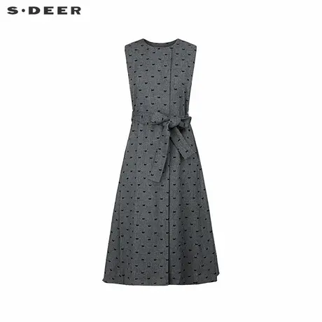 sdeer圣迪奥女装圆领收腰波点毛呢无袖连衣裙S244Z1288图片