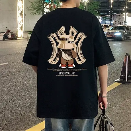 短袖T恤男夏季2025新款纯棉半袖大码潮牌圆领体恤卡通休闲上衣服图片