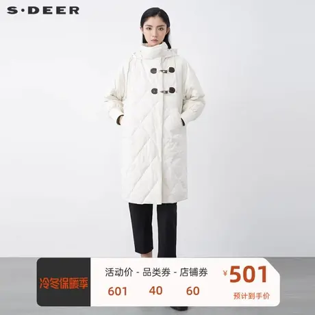 sdeer圣迪奥女装学院风高领连帽牛角扣长款羽绒服S21462441🗓商品大图