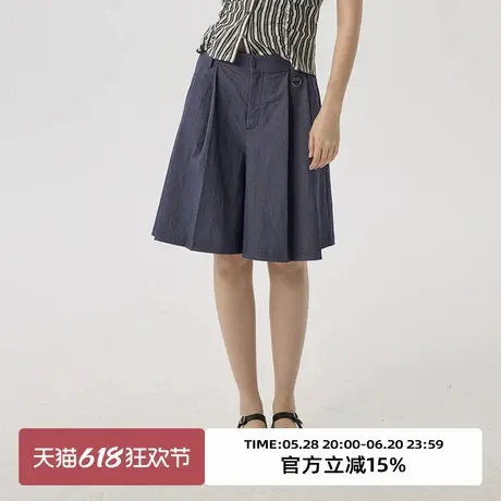 omont蛋挞家 复古宽松阔腿短裤夏季新款高腰显瘦中裤裙裤子图片