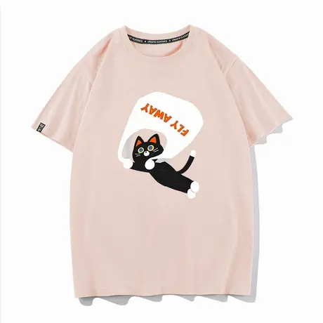 秀洛复古风宽松小个子卡通猫咪印花vintage纯棉短袖t恤上衣内搭夏图片