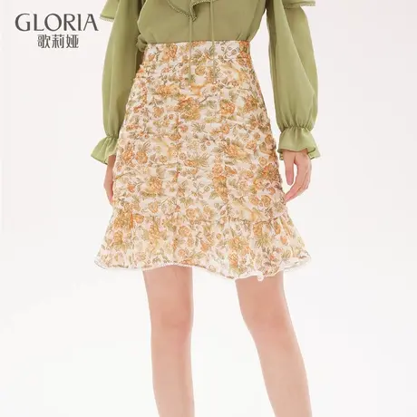 【现货】歌莉娅秋季新款雪纺印花半裙1A7R2A100商品大图