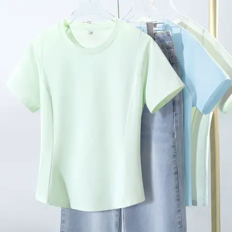 KWV真维斯正肩凉感上衣女2025新款流行半袖超修身速干短袖t恤女商品大图