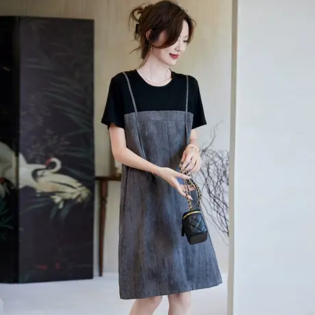 宝诗黎【新品价188元】假两件拼接短袖连衣裙ADK1002图片