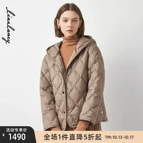 LANCY/悦朗姿冬季新款连帽羽绒服女收腰显瘦通勤短款女士外套商品大图