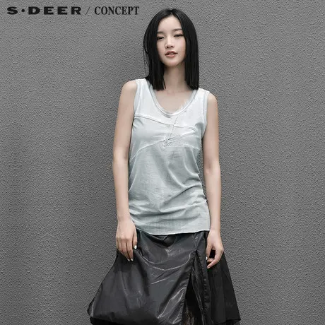 sdeer圣迪奥夏装女装几何线迹无袖T恤S15280368图片
