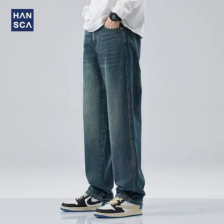 hansca秋季阔腿牛仔裤男士春秋款美式高街复古宽松直筒休闲长裤子图片