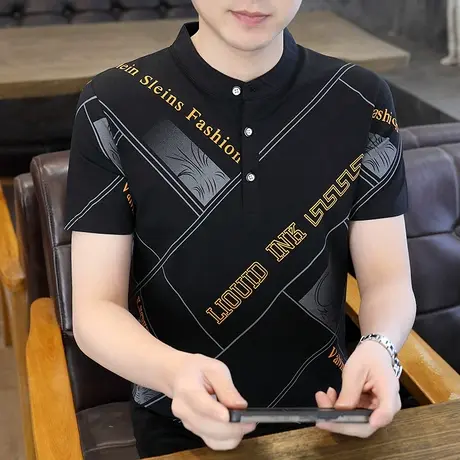 立领polo衫短袖t恤男商务休闲个性青年上衣服潮牌夏季半袖打底衫商品大图