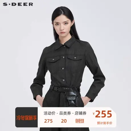 sdeer圣迪奥女装休闲翻领撞色格纹不规则衬衫S21480507图片