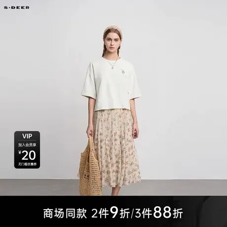 【商场同款】sdeer圣迪奥时尚圆领字母印花宽松短袖T恤S25280130图片
