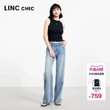 LINC金羽杰2025年夏季新款裤子中高腰宽松直筒牛仔裤女天丝JE229Y图片