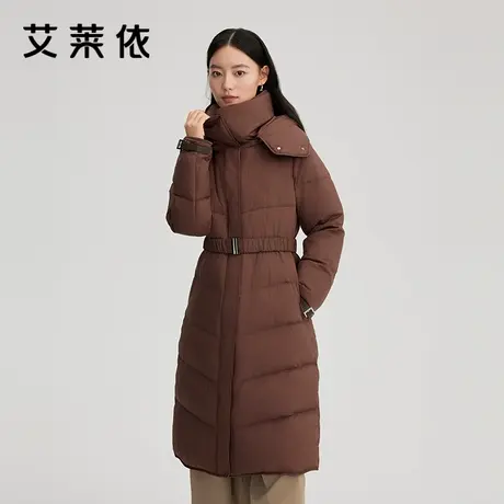 艾莱依新款羽绒服连帽保暖鸭绒收腰气质长款大衣时尚百搭休闲女装商品大图