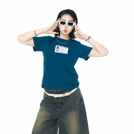 2025夏季新款修身短款正肩短袖T恤女创意印花美式甜辣风半袖上衣图片