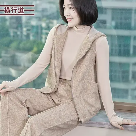 羊坨毛巾连帽马甲外套拉链带帽口袋无袖背心2025春装新款外搭女商品大图