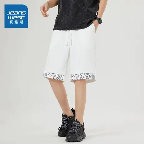 VF真维斯男装 2025夏季新款美式复古黑白涂鸦印花百搭风男装短裤商品大图