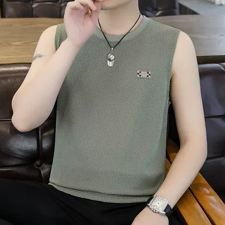 2025夏季新款冰丝背心男士潮流时尚休闲百搭无袖圆领T恤男装上衣商品大图