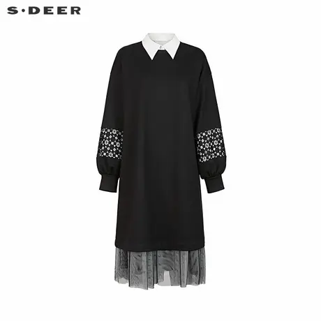 sdeer圣迪奥女装学院风印花网纱衬衫连衣裙套装S244Z1416商品大图