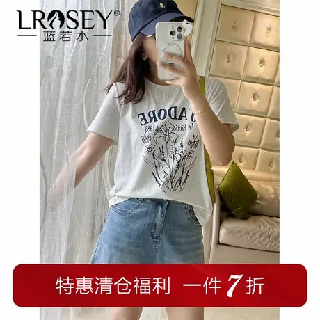 蓝若水大码女装ins花朵印花短袖T恤胖MM韩版宽松夏季新品复古上衣商品大图