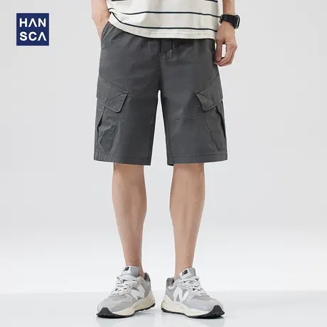 hansca日系大口袋工装短裤男夏季宽松弹力五分裤大码直筒运动裤子商品大图