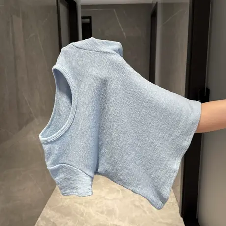 2025夏季新款肌理感短袖T恤女修身韩版短款小个子打底衫内搭上衣图片