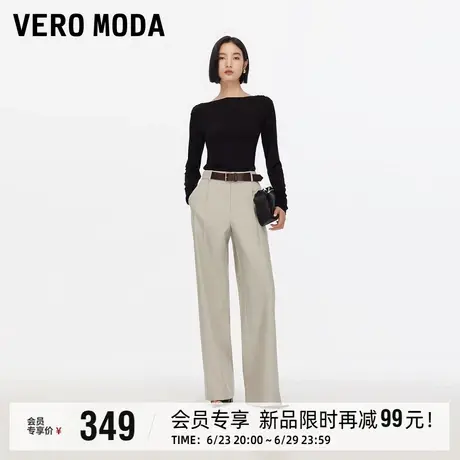Vero Moda休闲裤女2025夏秋新款撞色腰带纯色百搭直筒裤简约商品大图