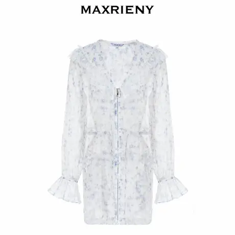【奥莱】MAXRIENY法式欧根纱薄外套紫色碎花收腰图片