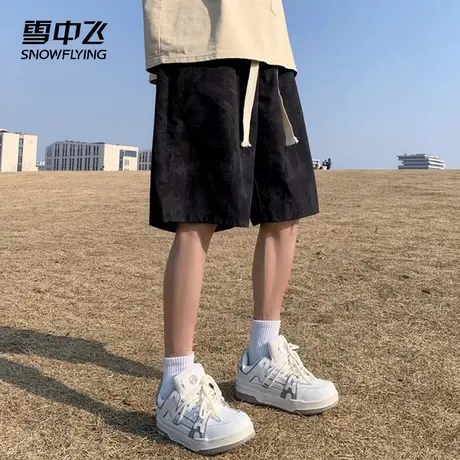 雪中飞休闲裤2025春夏新款系绳宽松男士款花纹时尚潮流直筒五分裤商品大图