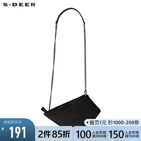 sdeer圣迪奥女装春秋装设计感不规则斜跨皮包黑色单肩包S20383835图片