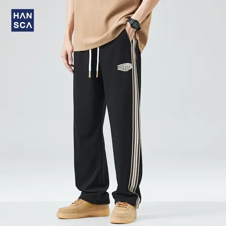 hansca条纹宽松运动休闲裤男夏季薄款潮牌撞色美式直筒垂感阔腿裤商品大图