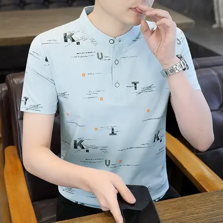 polo衫男士休闲2024夏季新款立领短袖T恤青年男装薄款大码打底衫商品大图
