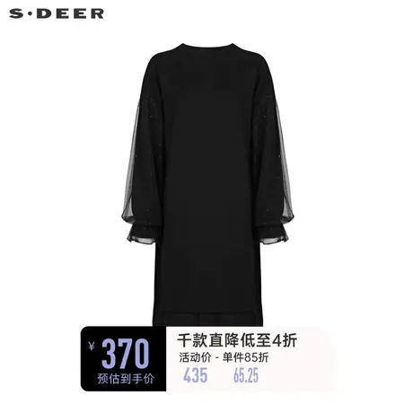 sdeer圣迪奥女装时尚圆领网纱拼接宽松连衣裙S241Z1224✊商品大图