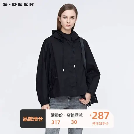sdeer圣迪奥女装休闲连帽抽绳宽松短款外套S21182221图片