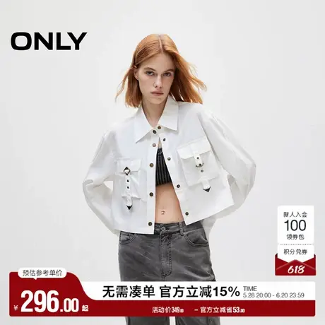 ONLY奥莱夏季时尚拼接口袋翻领长袖短款衬衫女商品大图