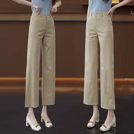卡其色天丝棉休闲窄版直筒裤女夏季薄款职业西装裤时尚百搭休闲裤商品大图