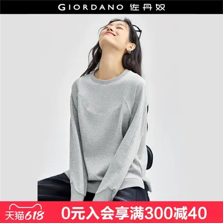 佐丹奴卫衣女新款小众时尚别致拼接蕾丝破骨圆领套头衫女18324804商品大图