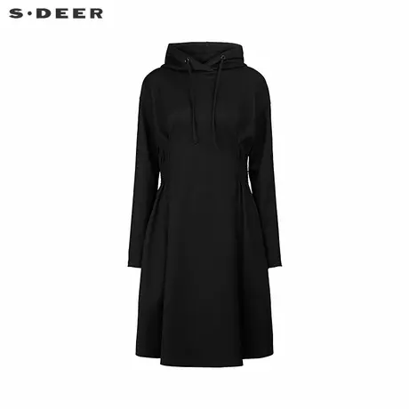 sdeer圣迪奥女装抽绳连帽碎褶宽松卫衣连衣裙S251Z1213商品大图