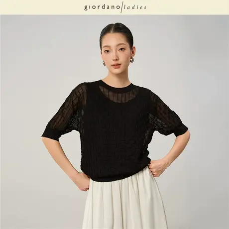 [两件套]GL2025夏季新款微透针织衫女圆领短款薄针织背心02355057商品大图