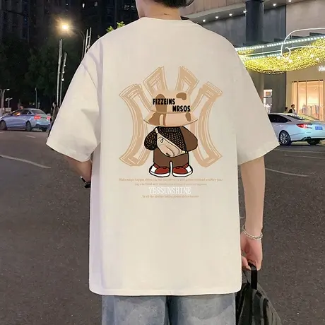 短袖T恤男夏季2025新款圆领重磅纯棉体恤大码宽松休闲半袖体恤衫图片