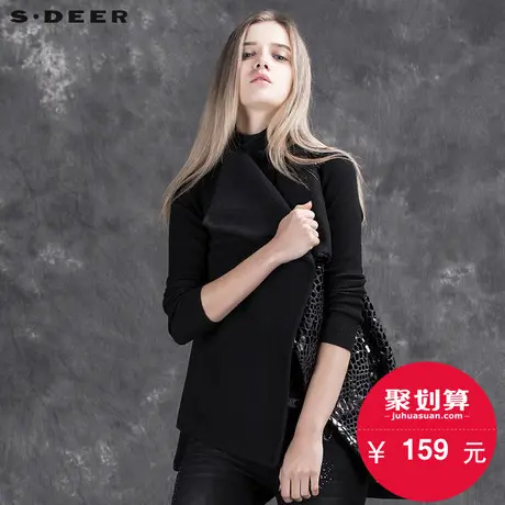 sdeer圣迪奥女装质感光泽贴片纯色斜襟背心S15481689🤲商品大图