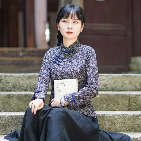 筠雅棉麻唐装女中国风旗袍式盘扣上衣秋长袖禅意素衣茶服中式女装商品大图